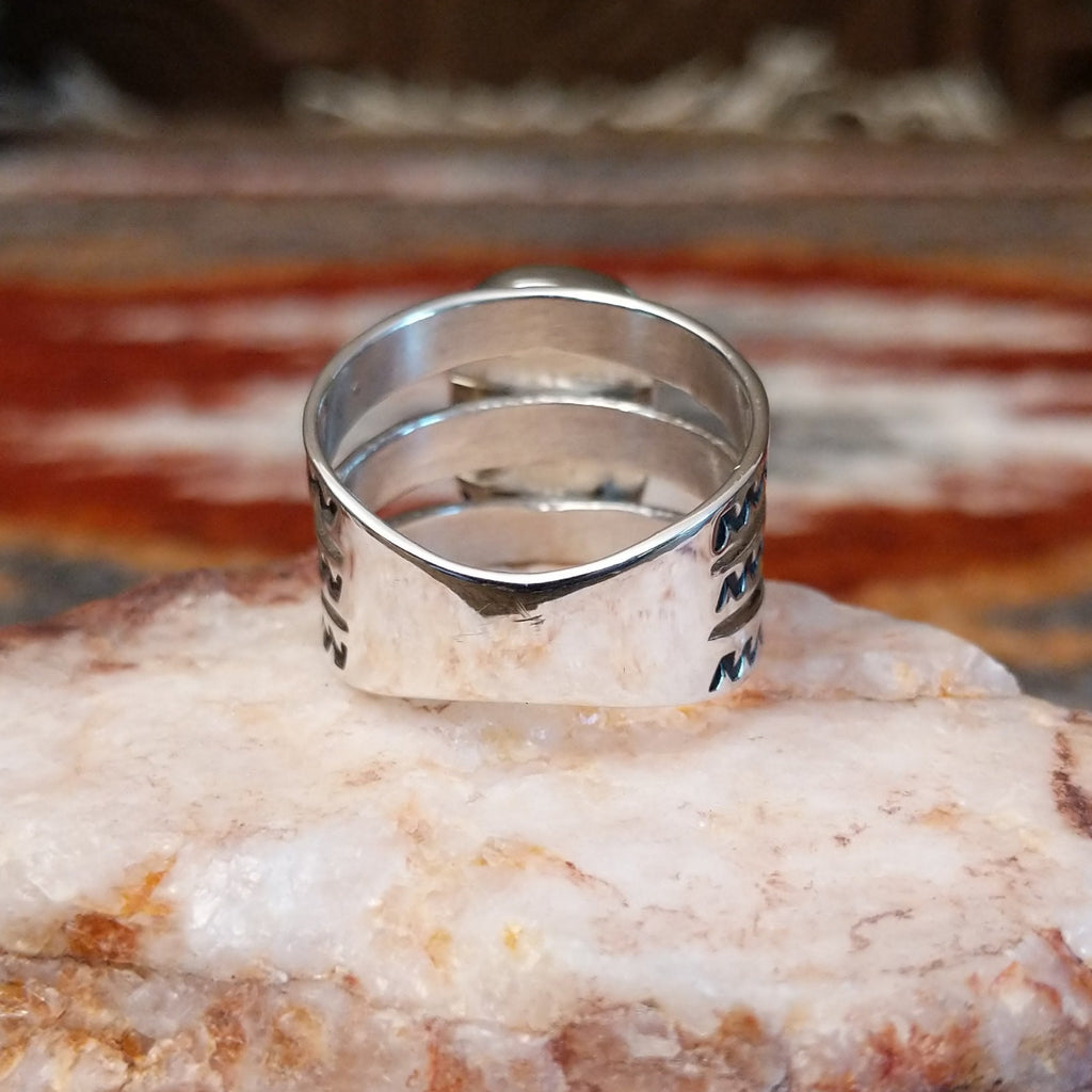 Close-up of the polished band on the ring.
