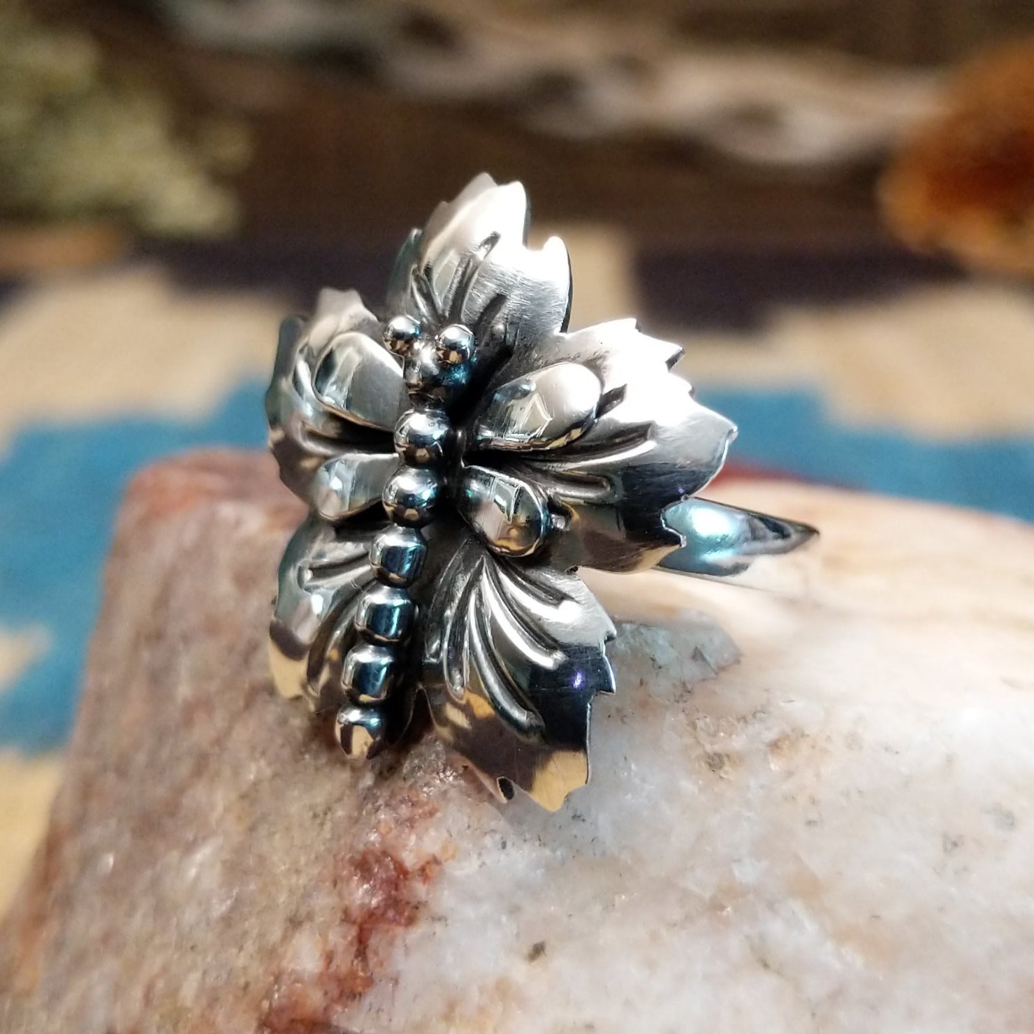 Sterling silver ring with dragonfly motif.