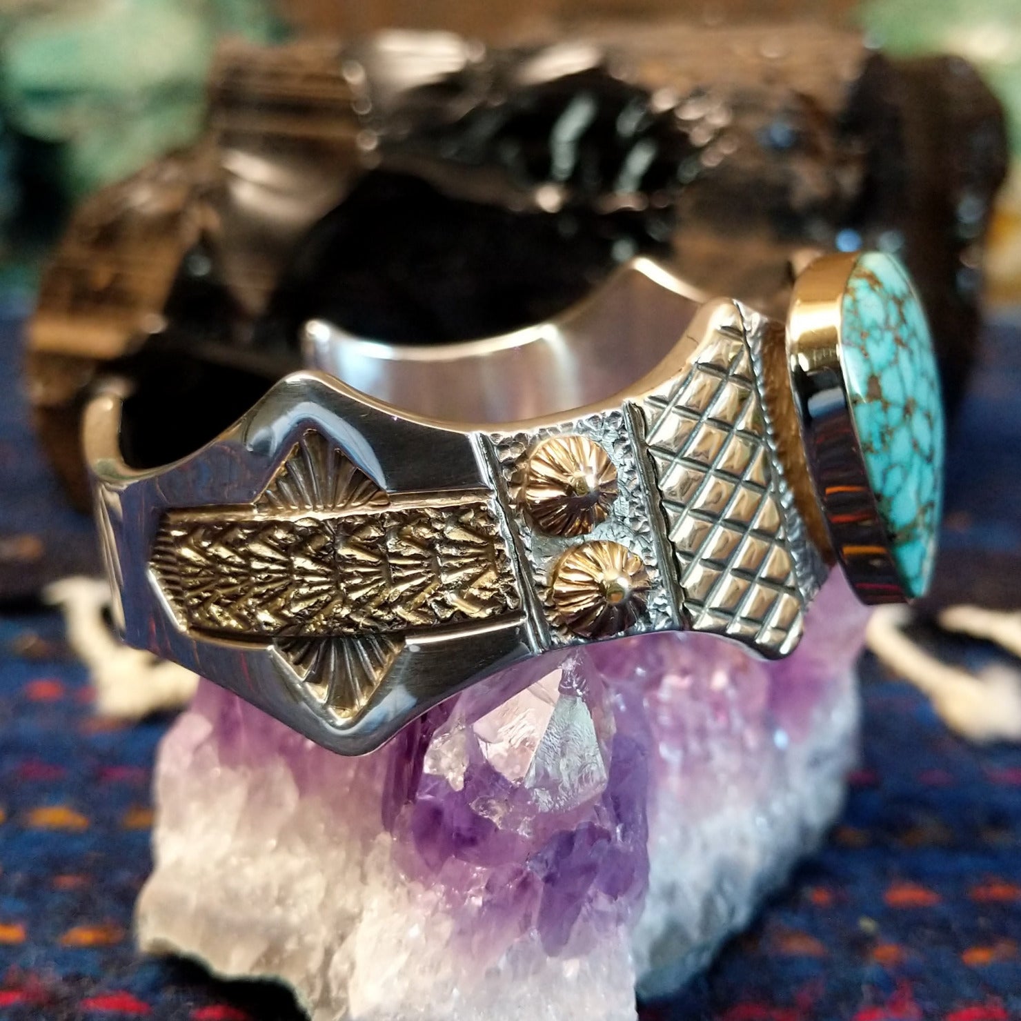 The intricate stamping on the side of the cuff.