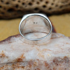 Square multistone inlay ring by Bernadine Joe, featuring a geometric arrangement of natural stones set in a handcrafted sterling silver band with traditional Southwestern-inspired craftsmanship.  Underside view.