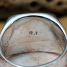 Square multistone inlay ring by Bernadine Joe, featuring a geometric arrangement of natural stones set in a handcrafted sterling silver band with traditional Southwestern-inspired craftsmanship.  Artisan and Sterling Silver stamp.