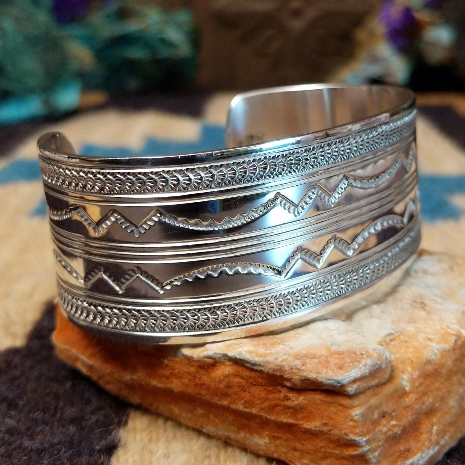 Stamped Silver Cuff by Gilbert Begay GJ-BRC-0332 – Arlene's