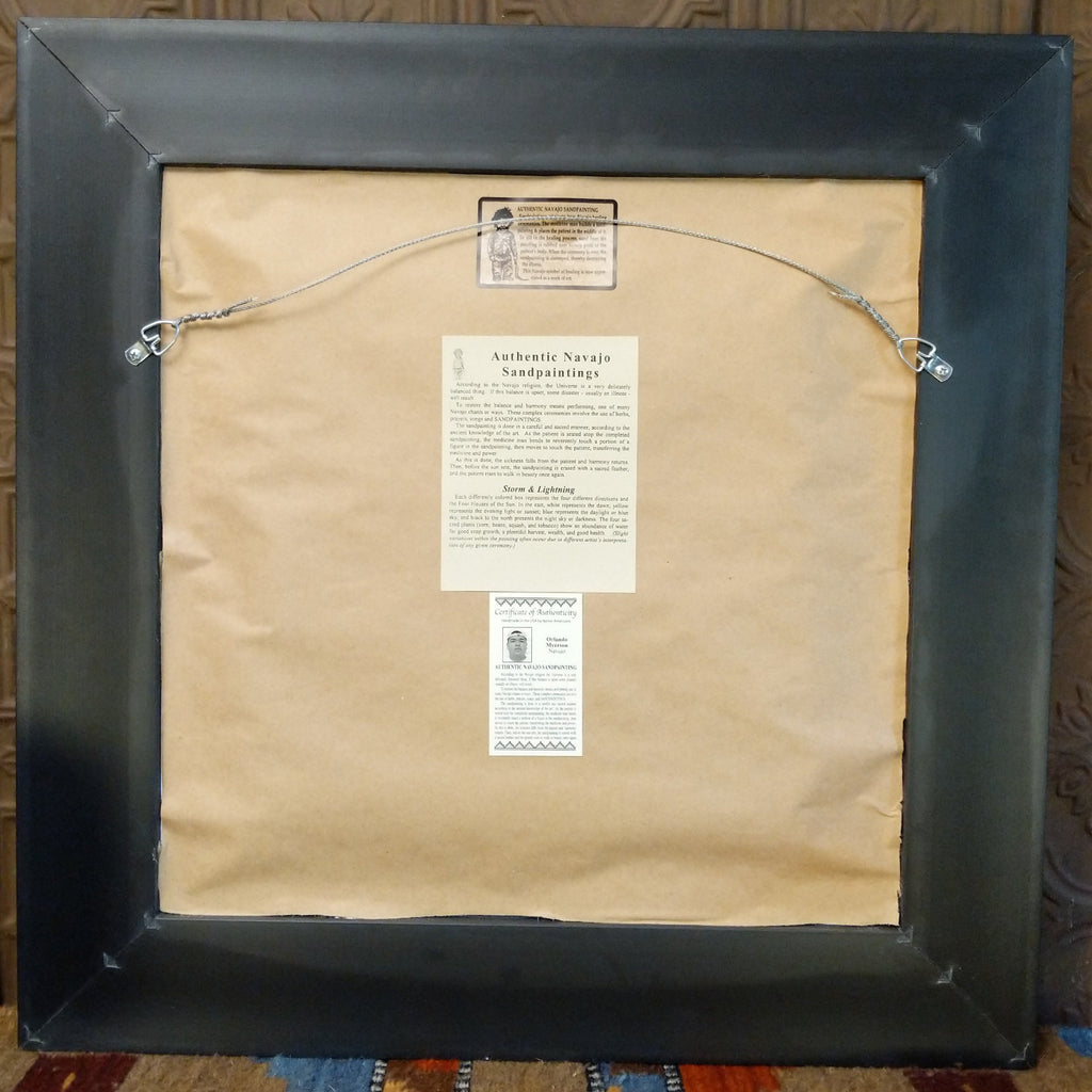 The back features a hook for hanging the artwork, authentication tag, and information.