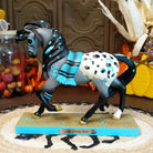 Resin gray appaloosa pony painted with turquoise Native American motifs along the body.