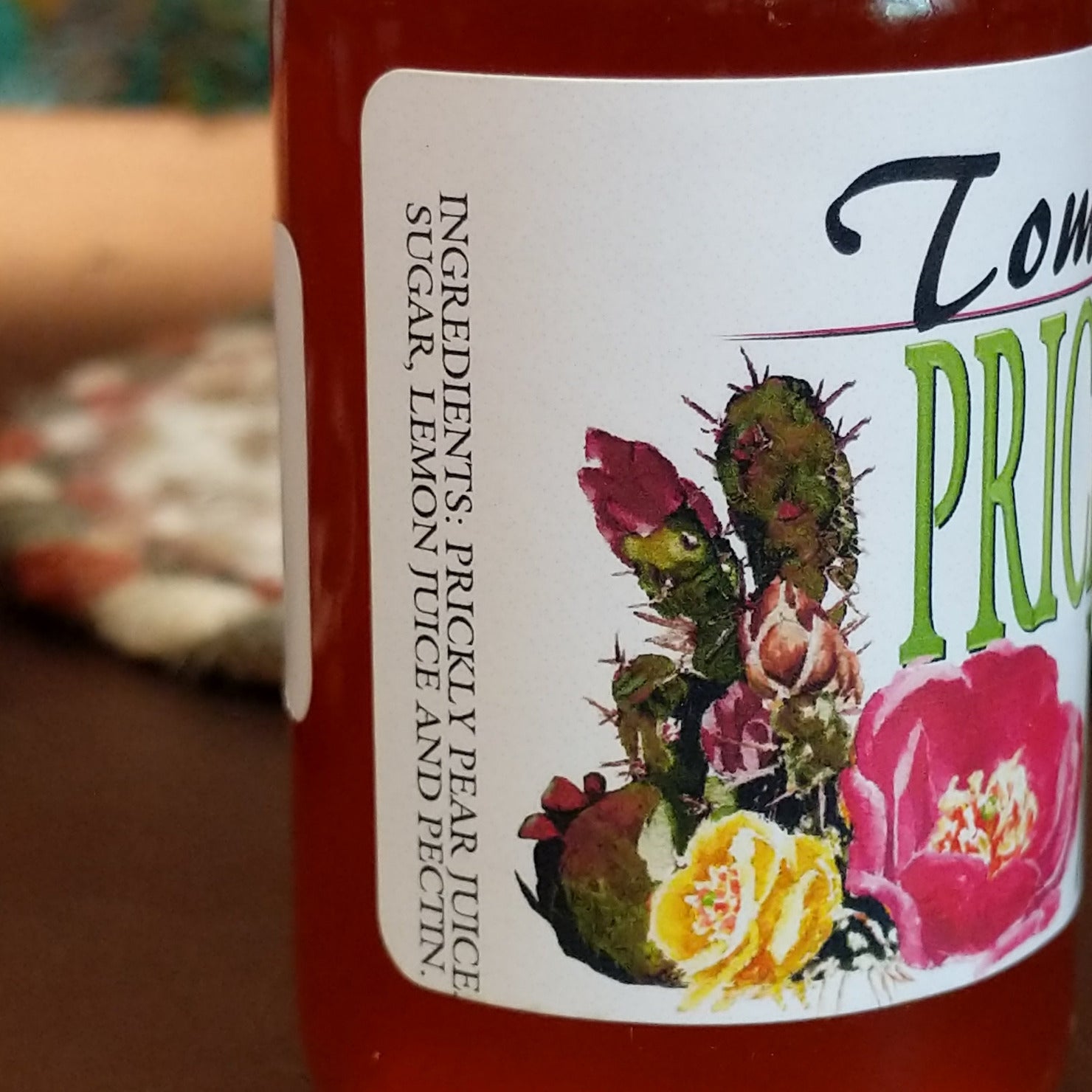 closeup of ingredients for 3 oz prickly pear jelly