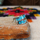 Turquoise triangle inlay hoop earrings by Tina Gasper.