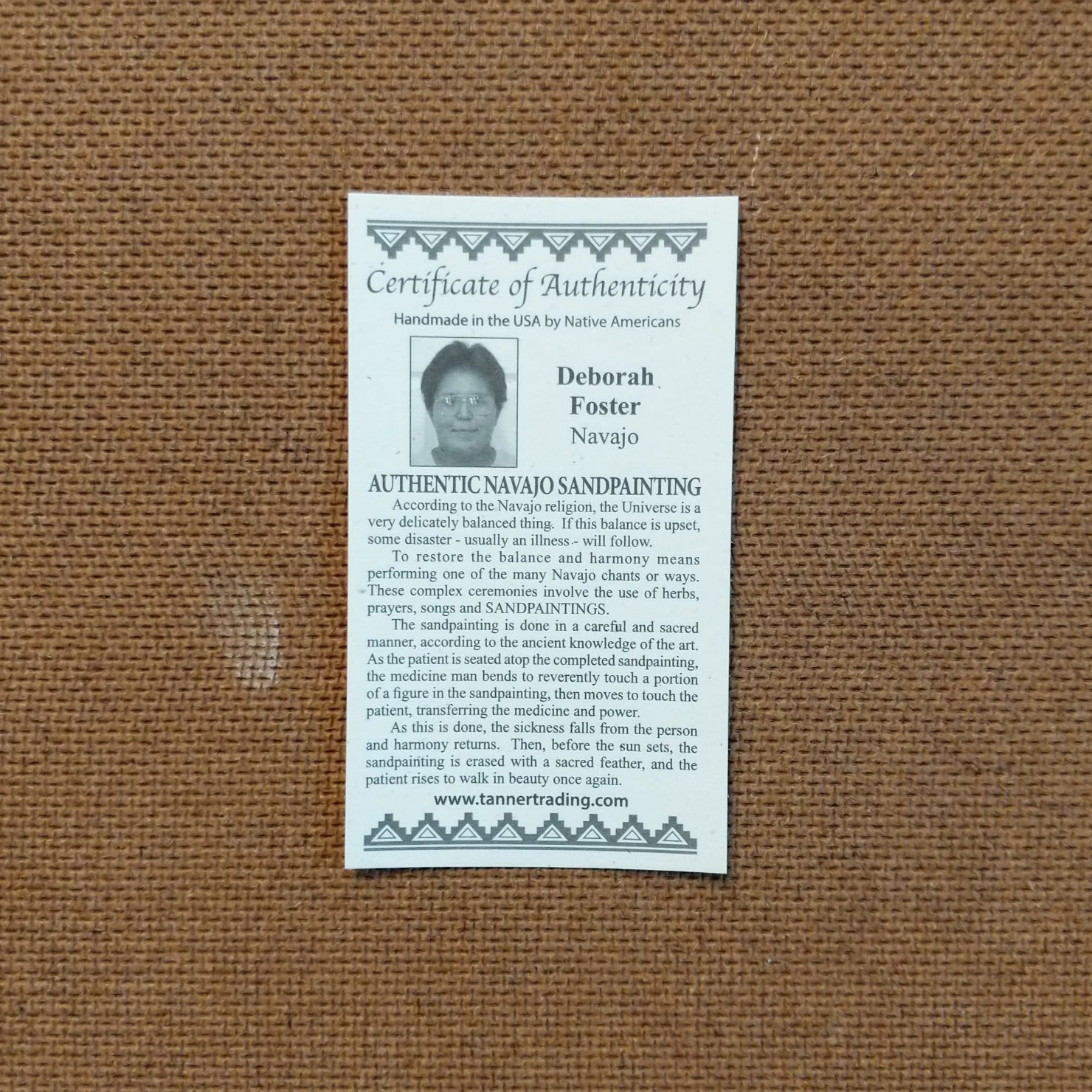 A close-up of the artisan's authentication tag.