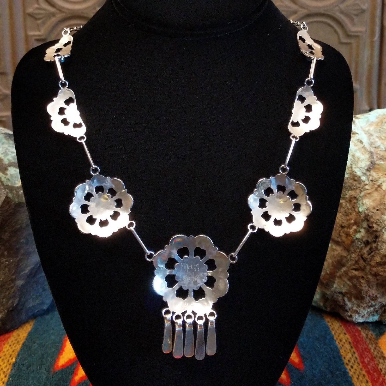 Zuni Flowery Turquoise Necklace & Earrings Set by Murray & Arlene