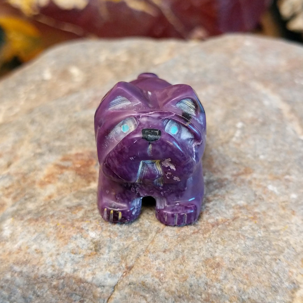 Purple lavulite carved into a french bulldog.