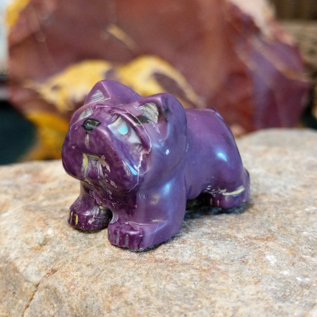 Purple lavulite carved into a french bulldog.