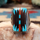 Sterling silver rectangular ring with multistone inlay.