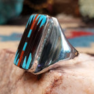Sterling silver rectangular ring with multistone inlay.