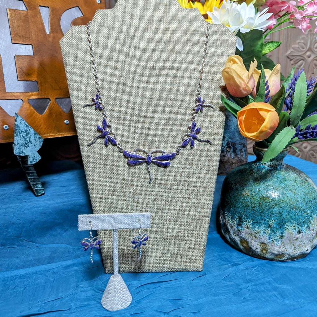 Navajo Made Charoite Sterling Silver Dragonfly Necklace Set GJ-JWS-0012