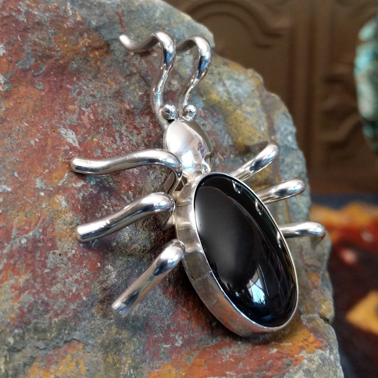 Navajo Made Black Onyx Bug Pin by J.B. SWSG-PIN-0001