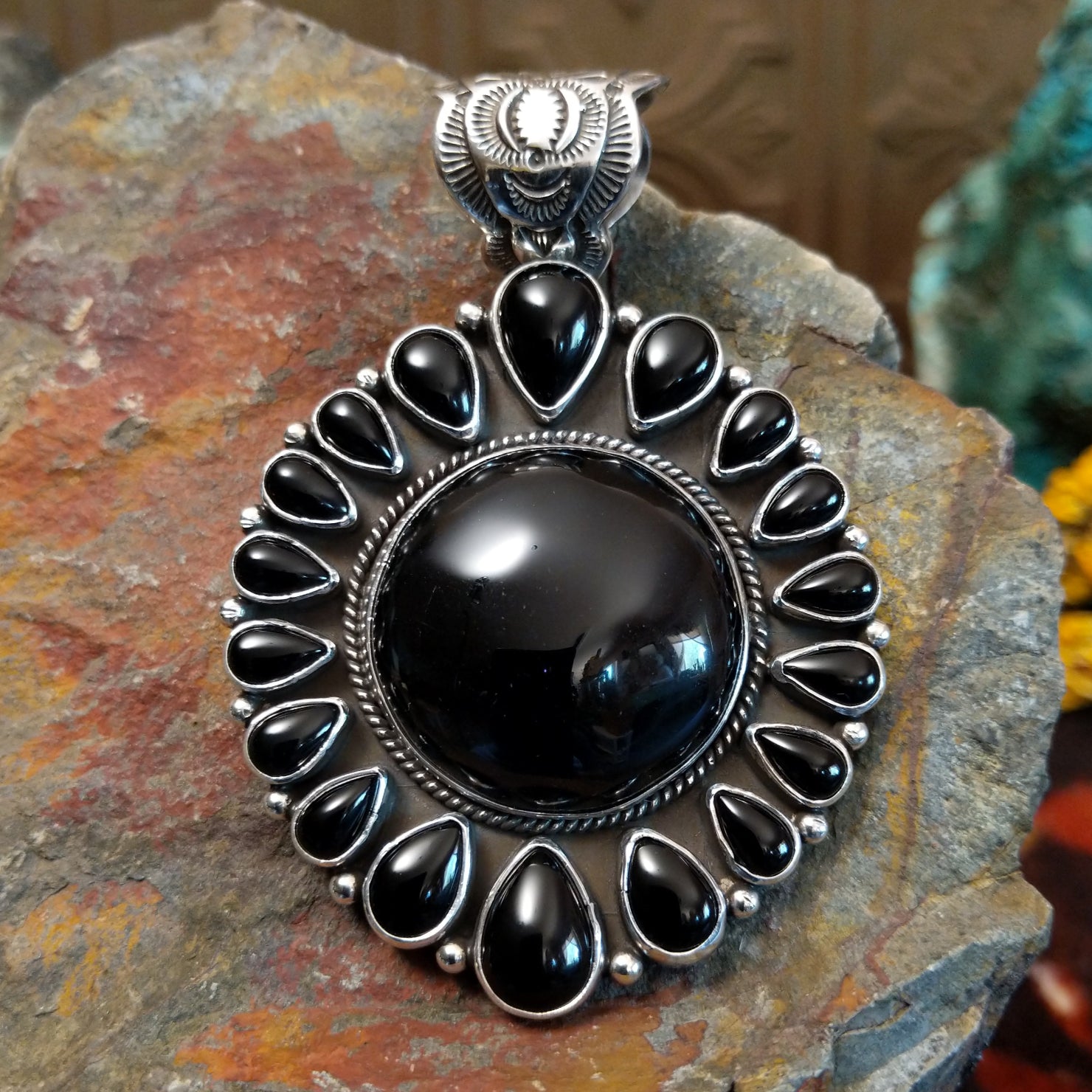 Floral Black Onyx Pendant by Angela Martin SWSG-PND-0026