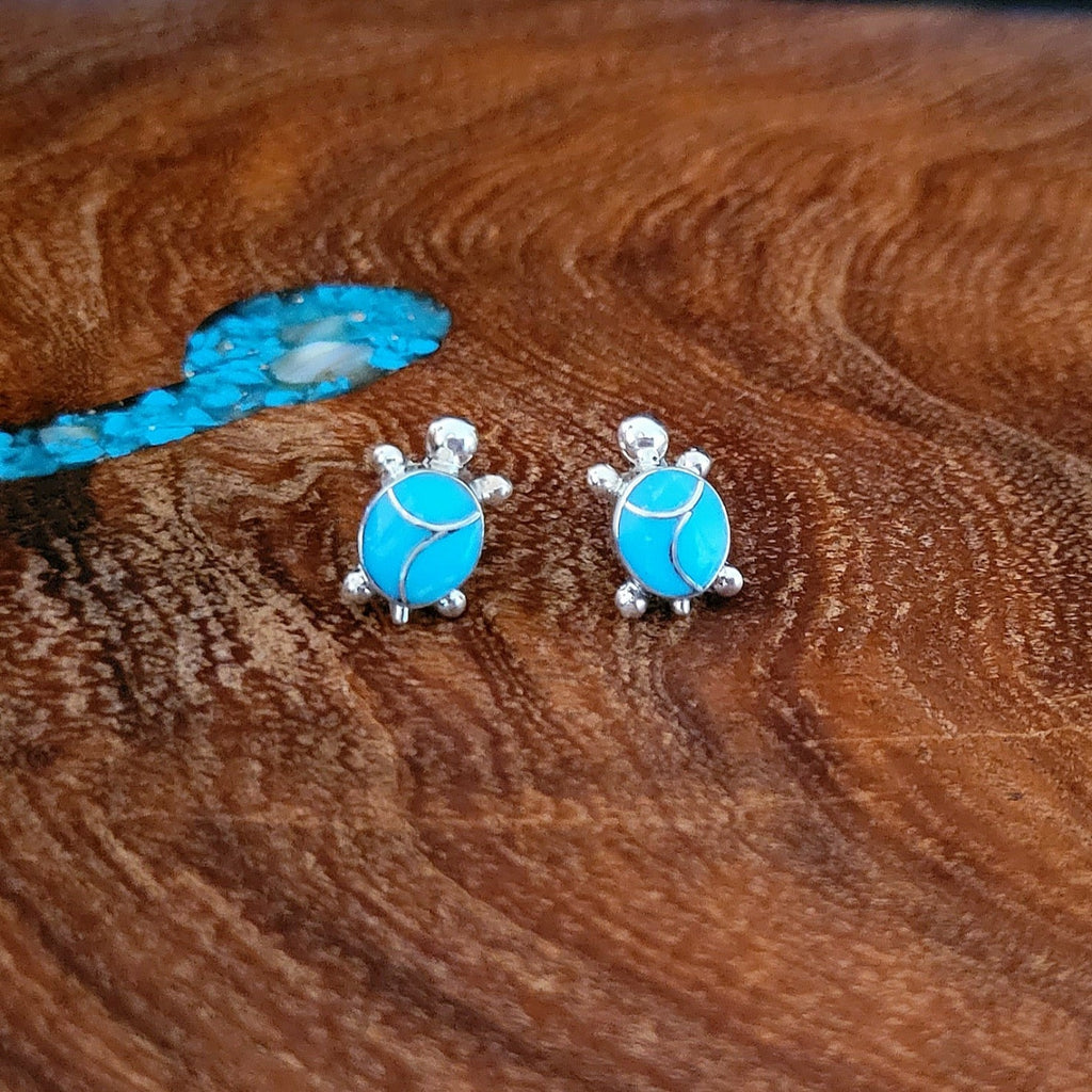 Native American Made Turquoise and Sterling Silver Turtle Post Earrings