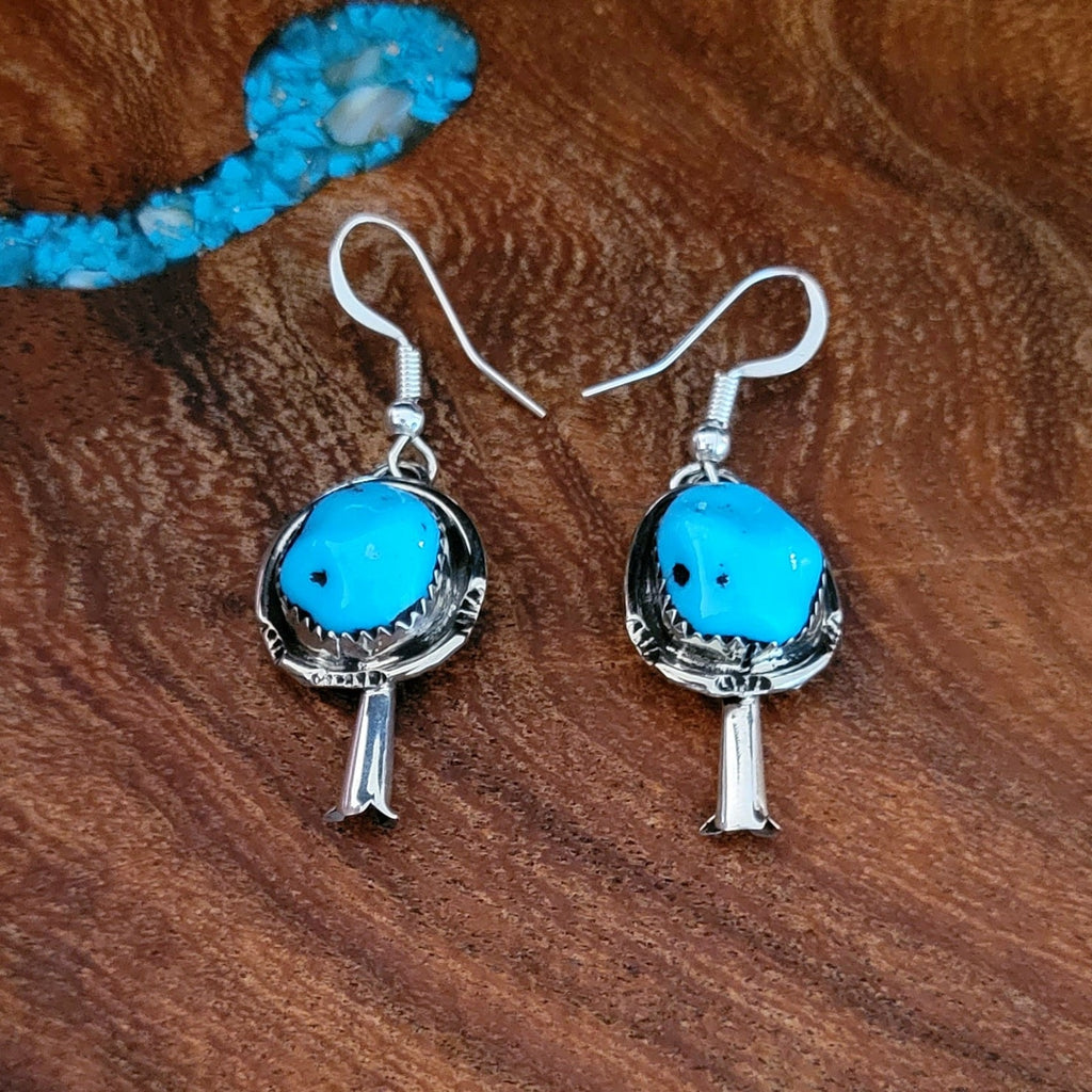 Navajo Made Squash Blossom Earrings with Turquoise