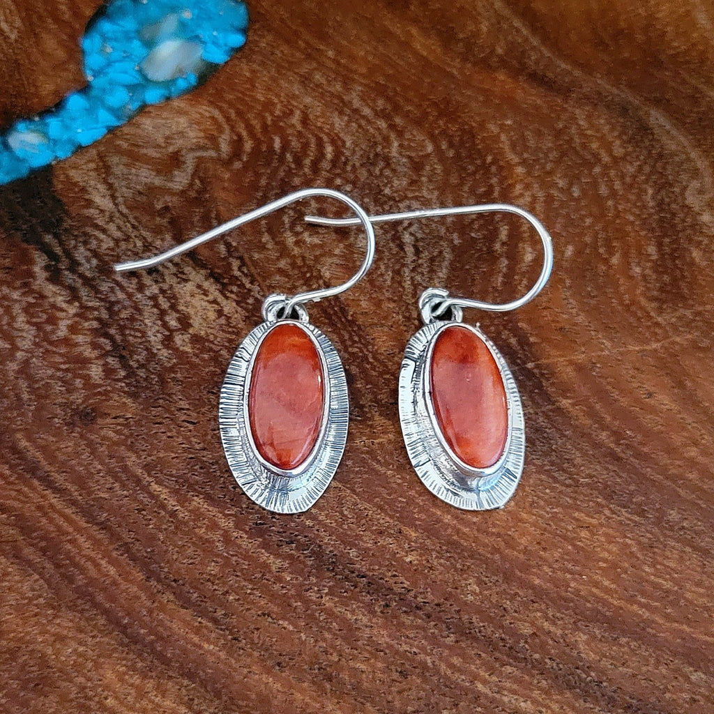 Navajo Made Orange Spiny Oyster Shell Dangle Earrings