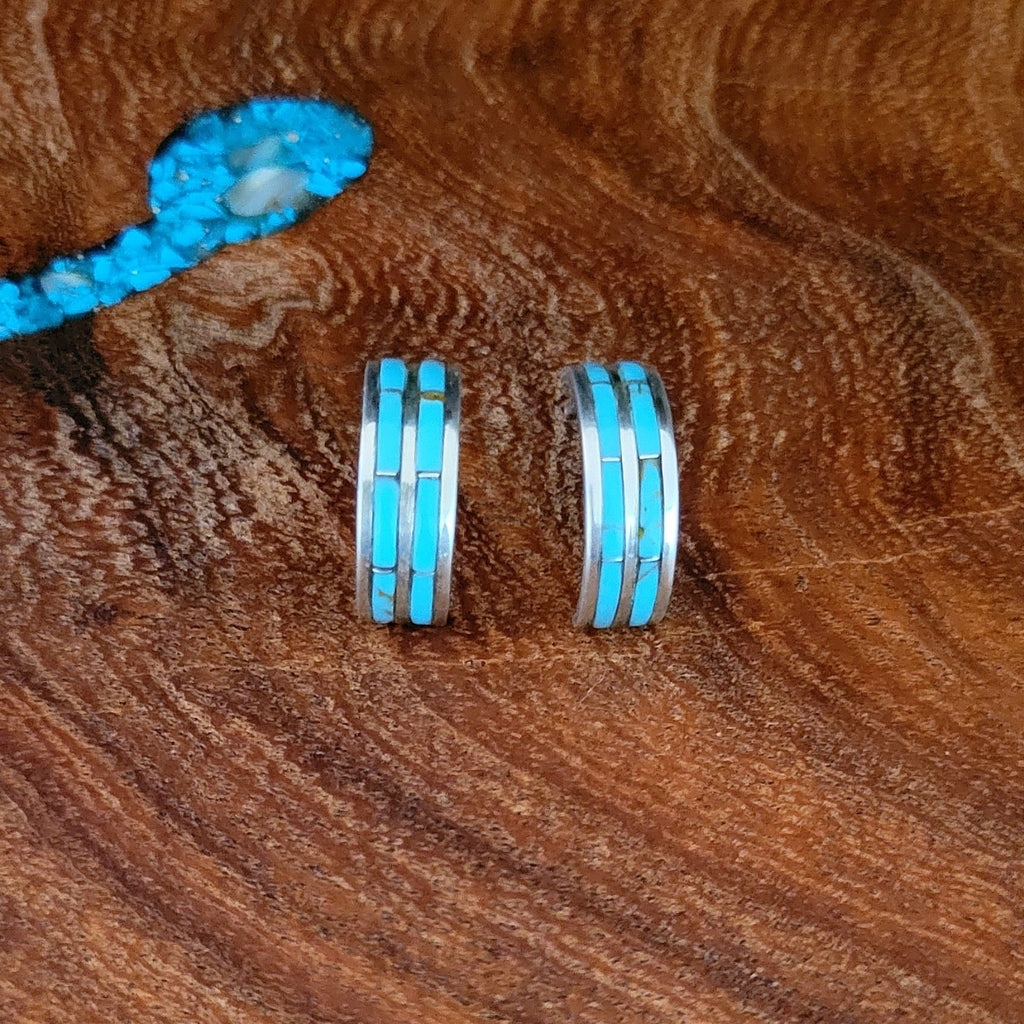 Native American Turquoise Half Hoop Earrings Front View