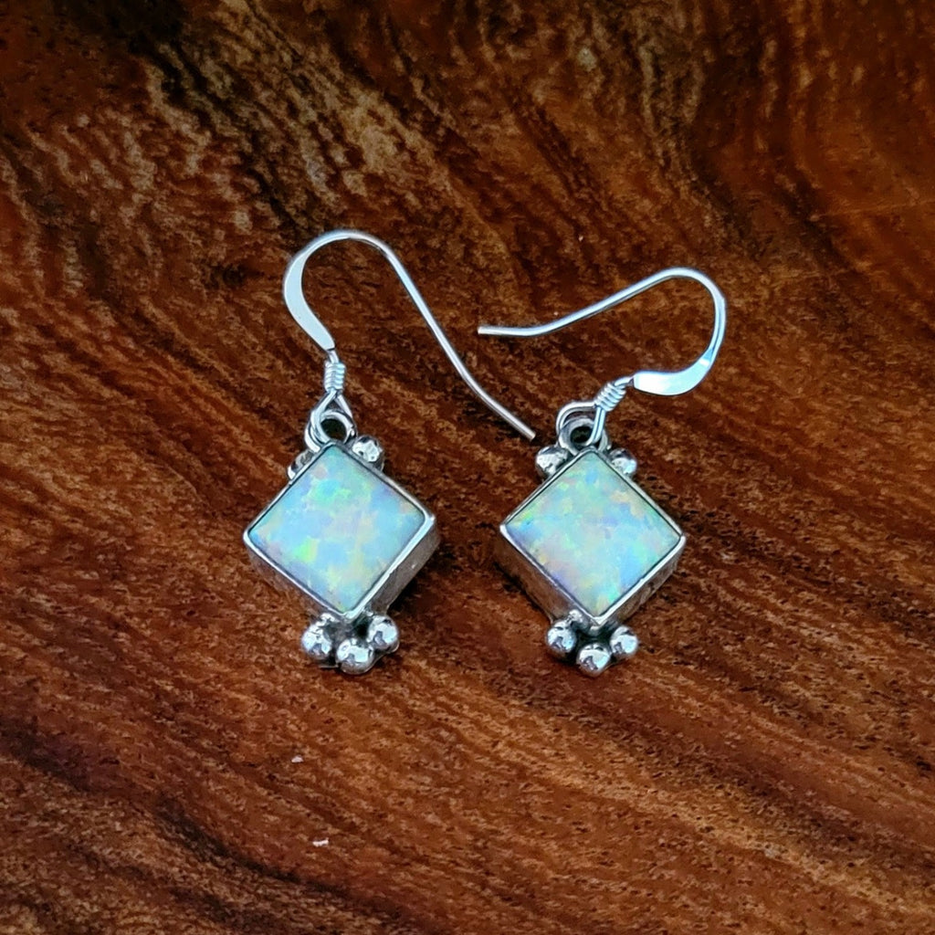 Man Made Opal Dangle Earrings by Navajo Front View
