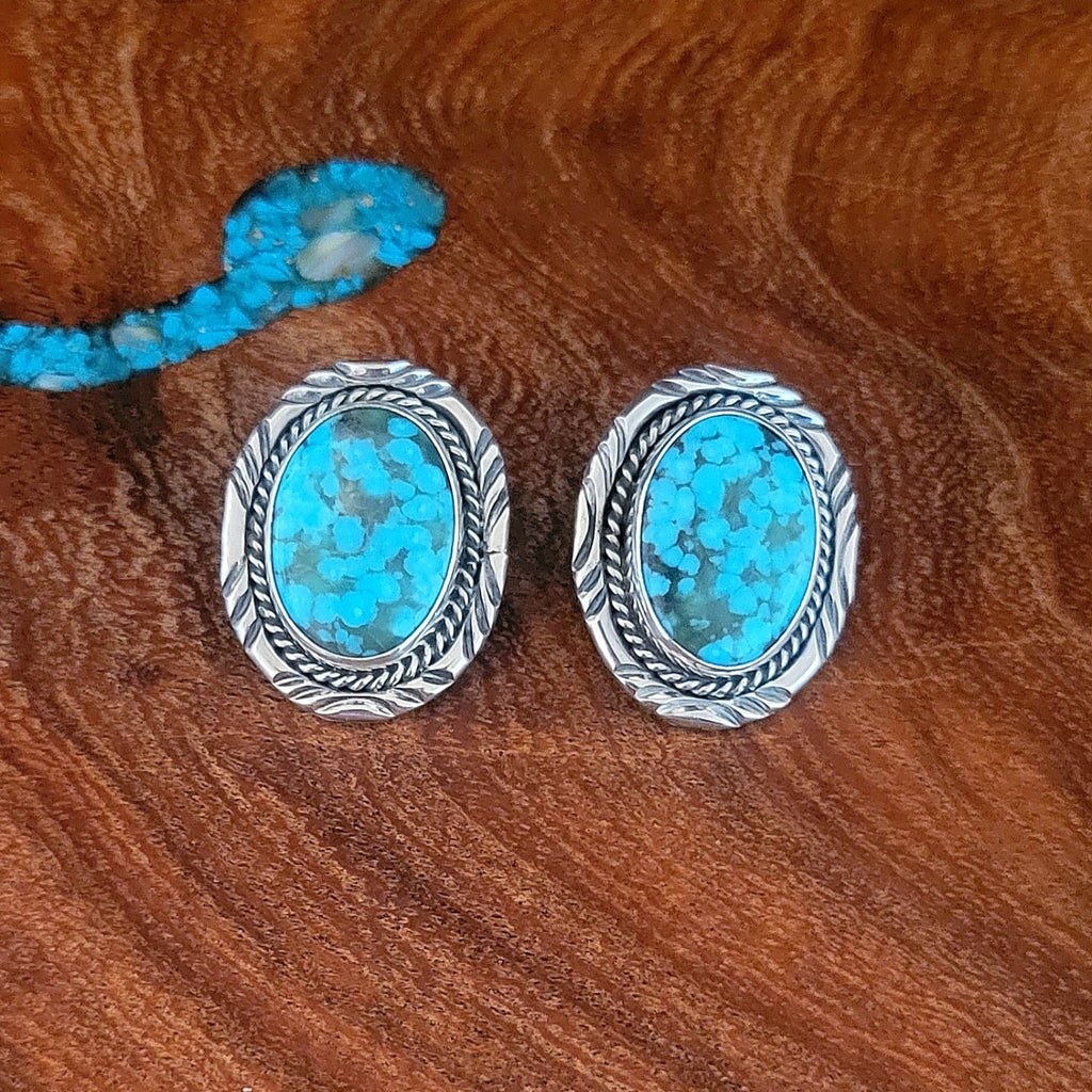 Navajo Made Turquoise Post Earrings Front View