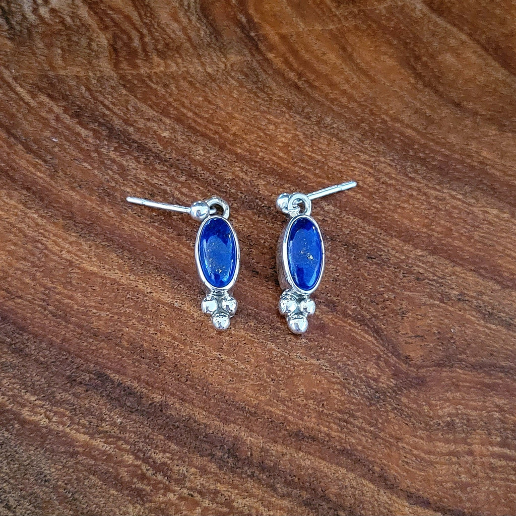 Native American Made Lapis Post Earrings Front View