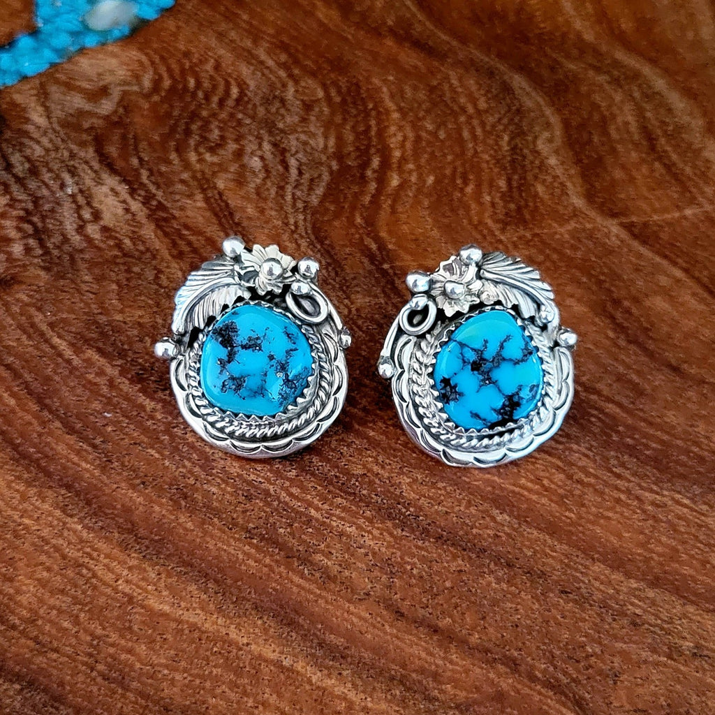 Traditional Navajo Made Turquoise Earrings Front View