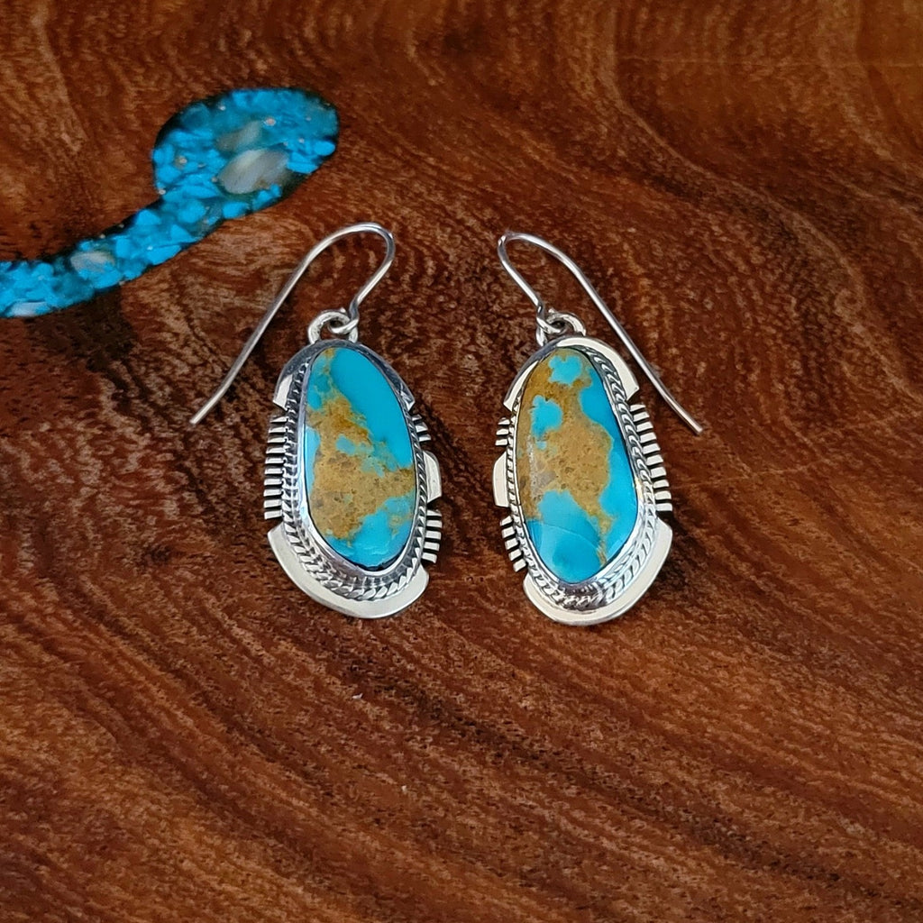 navajo made turquoise mountain earrings front view
