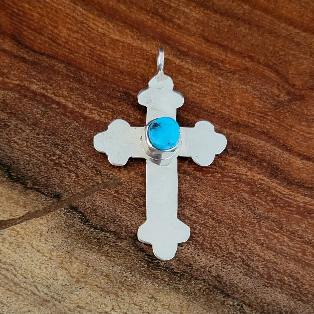 Navajo Sterling Silver & Turquoise Cross Pendant Front View