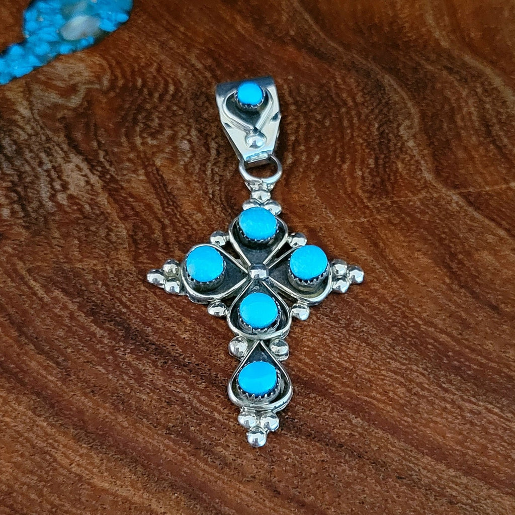Zuni Made Turquoise Cross Pendant Front View