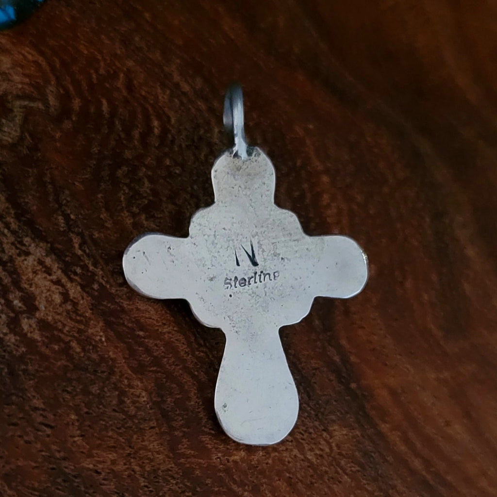 Turquoise and Sterling Silver Cross Pendant by Navajo Artist Peter Nelson Back View