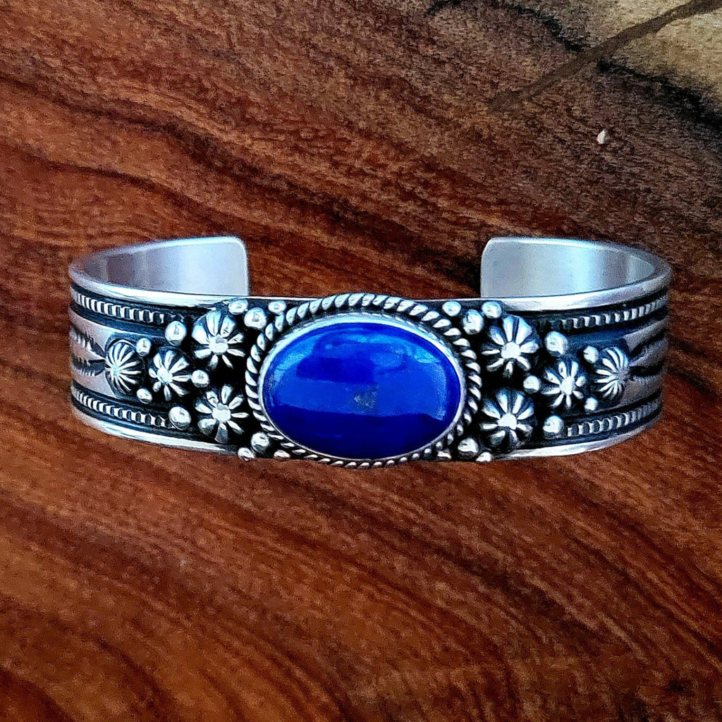 Cuff Bracelet w/ Blue Lapis Stone Front View