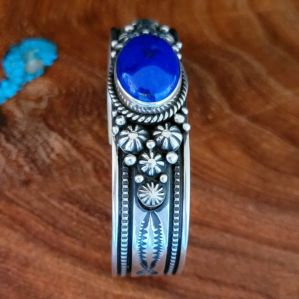 Cuff Bracelet w/ Blue Lapis Stone Detail View