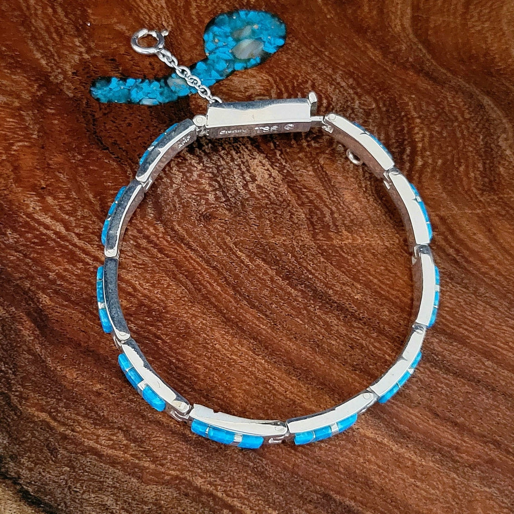 navajo made turquoise inlay link bracelet link view