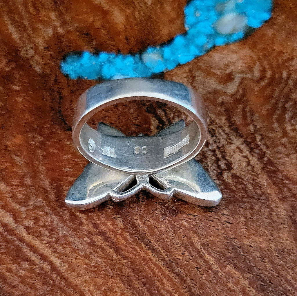 Navajo Made Butterfly Multi-Stone Inlay Ring Back View with Signature