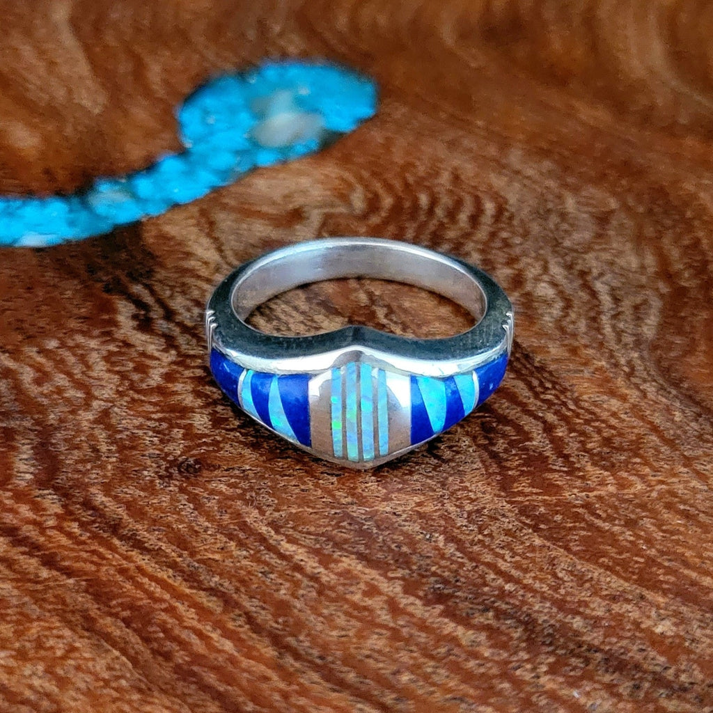 Navajo Cultured Opal w/Lapis Inlay Ring Front View