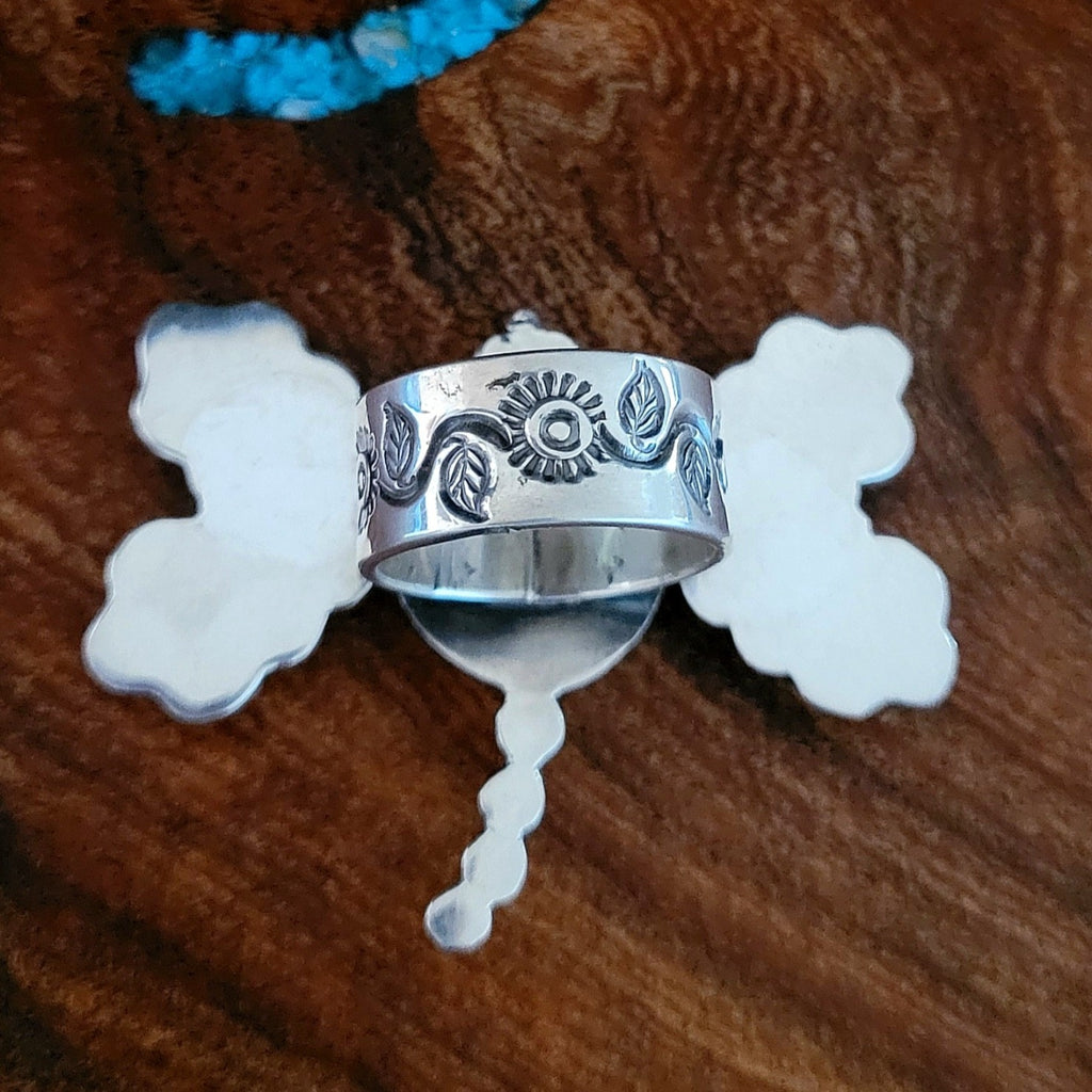 Navajo Dragonfly Ring by Artist D. Cadman Back View