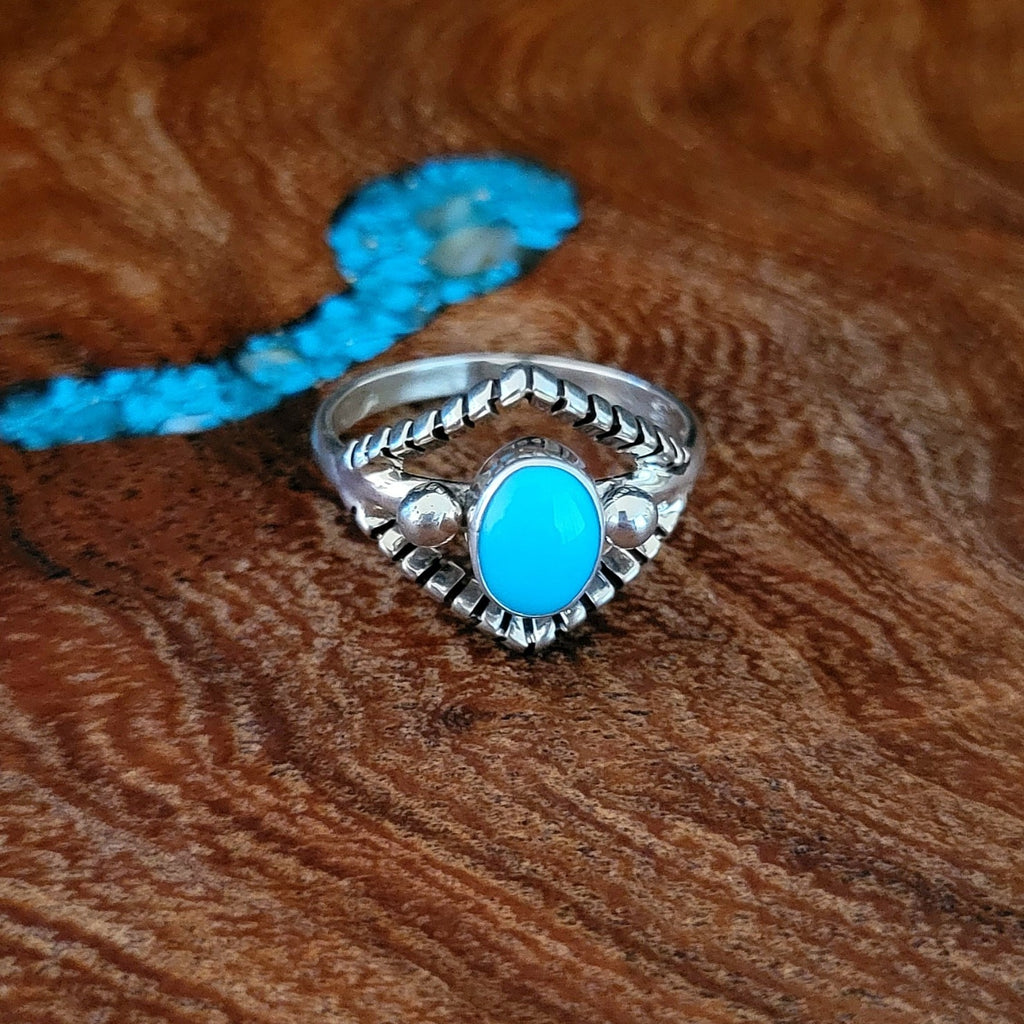 Navajo Chevron Turquoise Ring Front View