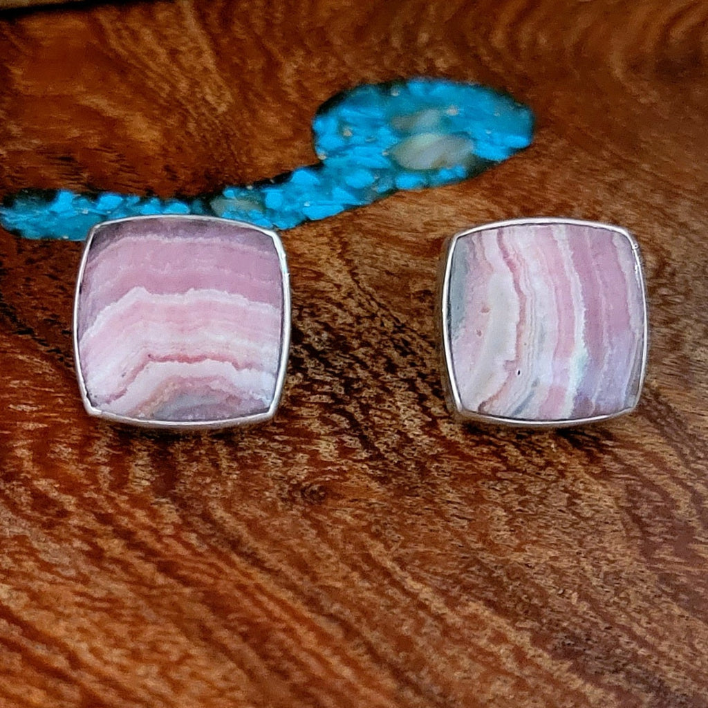 Navajo Made Argentina Rhodochrosite Stud Earrings Front View