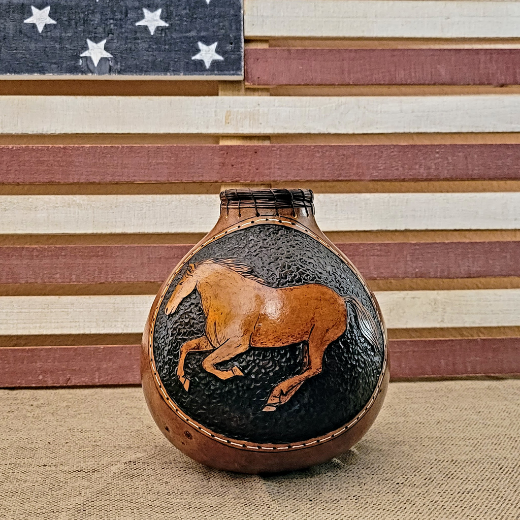 Galloping Horse Gourd Art by Rosemary Bour Made in Arizona, USA GF-0009 BG