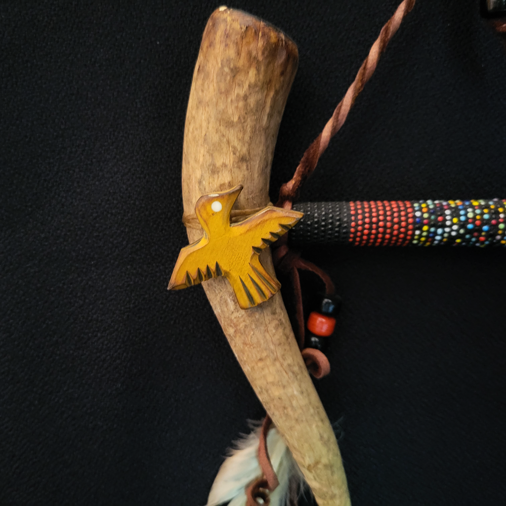 Navajo Handmade Antler Peace Pipe by Artist Victoria Cayadith MZ-1131a1b Yellow Bird