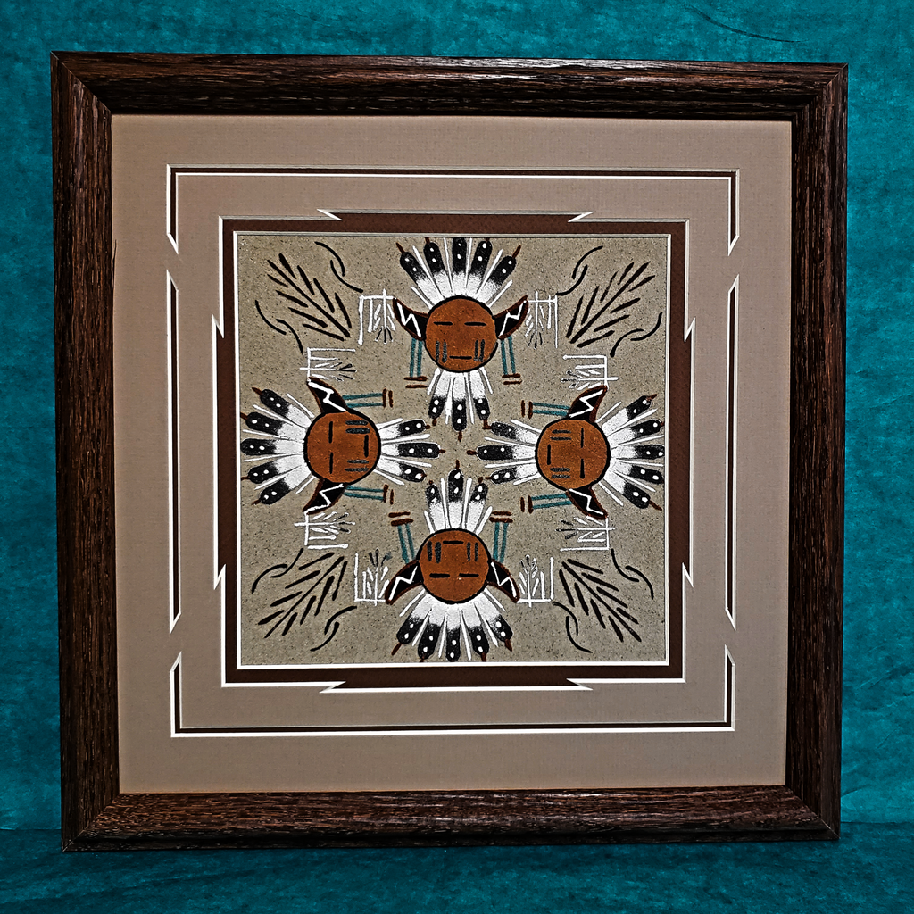 navajo sand painting four Sun faces and  tree of life by artist glen nez 