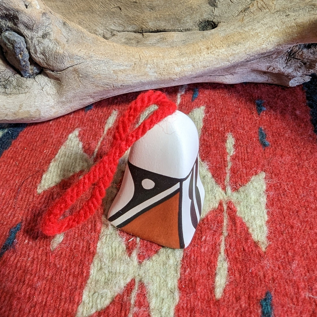 Acoma Pueblo Traditional Symbols Bell Ornament by Artist P. Jim Side View