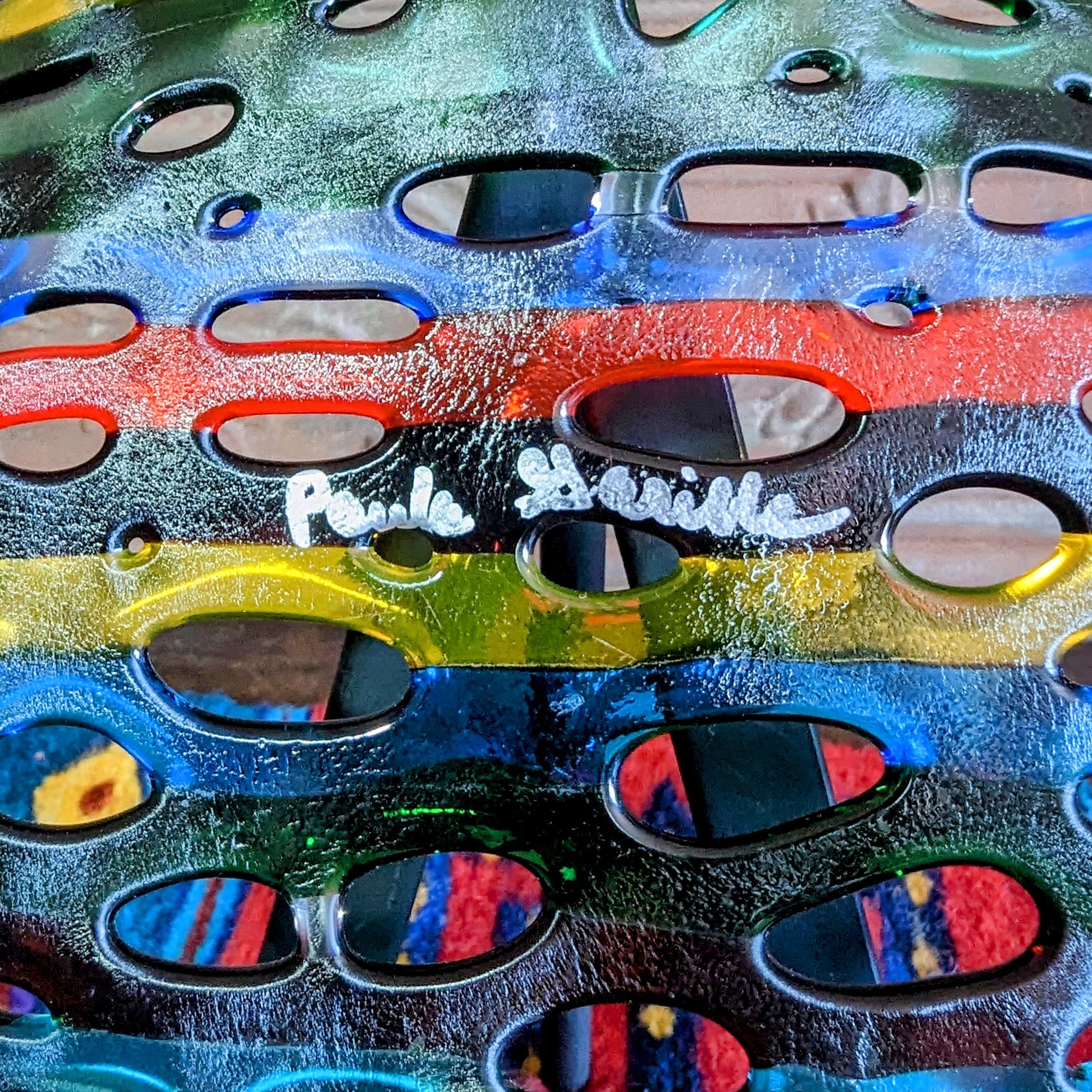 "Colors of the Rainbow" Glass Bowl by Artist Paula Garille Signature View