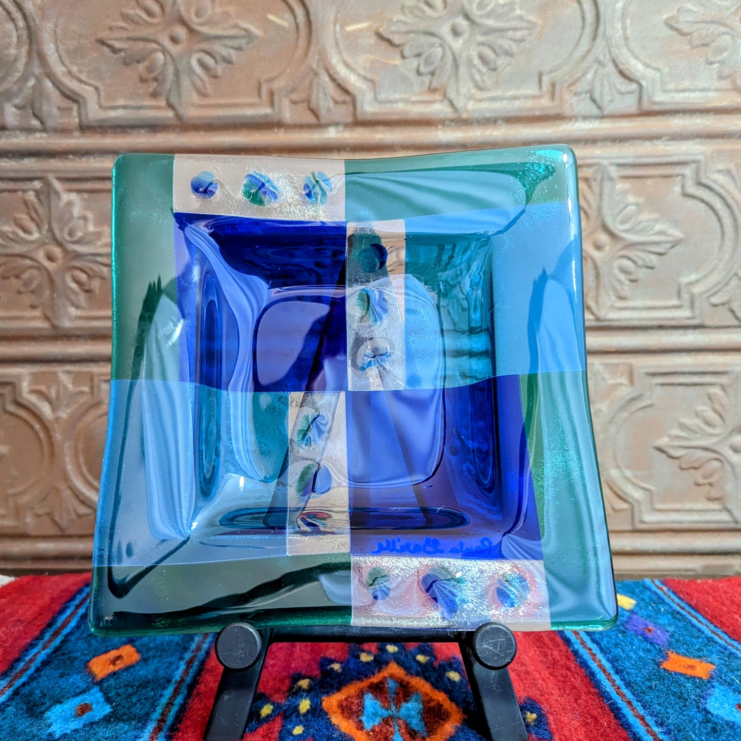 "Colors of Waves" Glass Dish by Paula Garille Front View