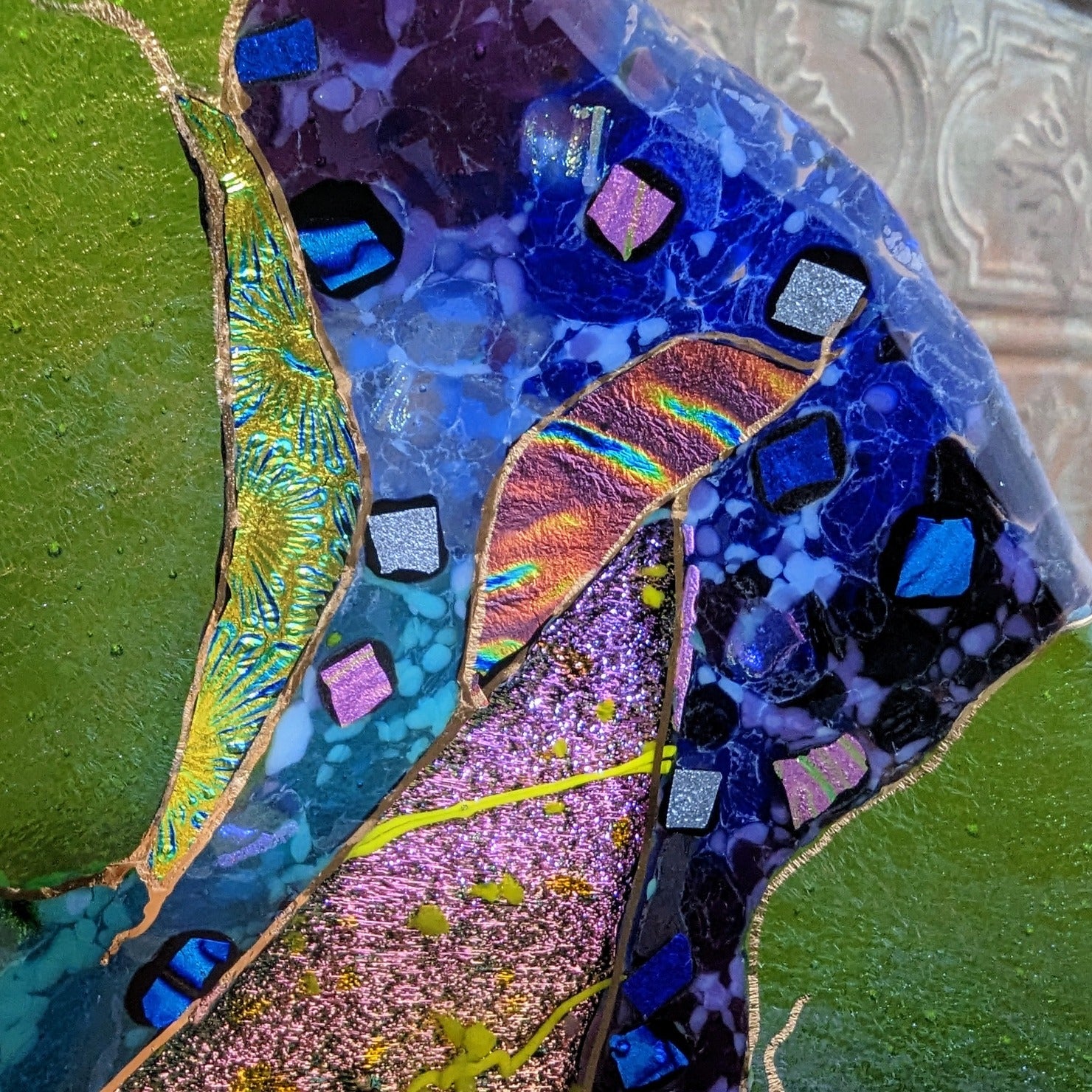 Decorative Glass Plate with Stand by Artist Karen Ehart Detail View