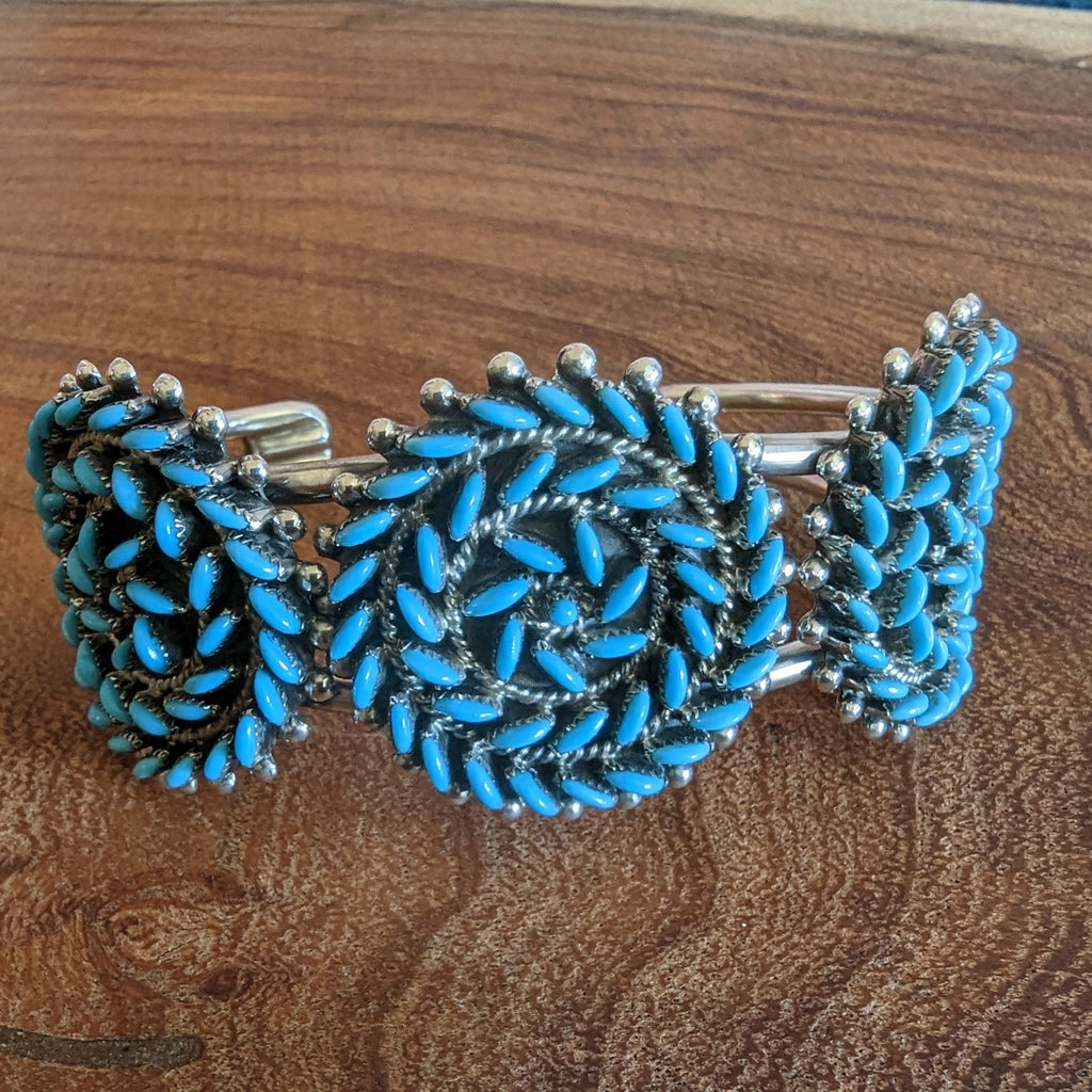 Zuni Turquoise Needlepoint Bracelet by Artist Octavius Seowtewa Front View