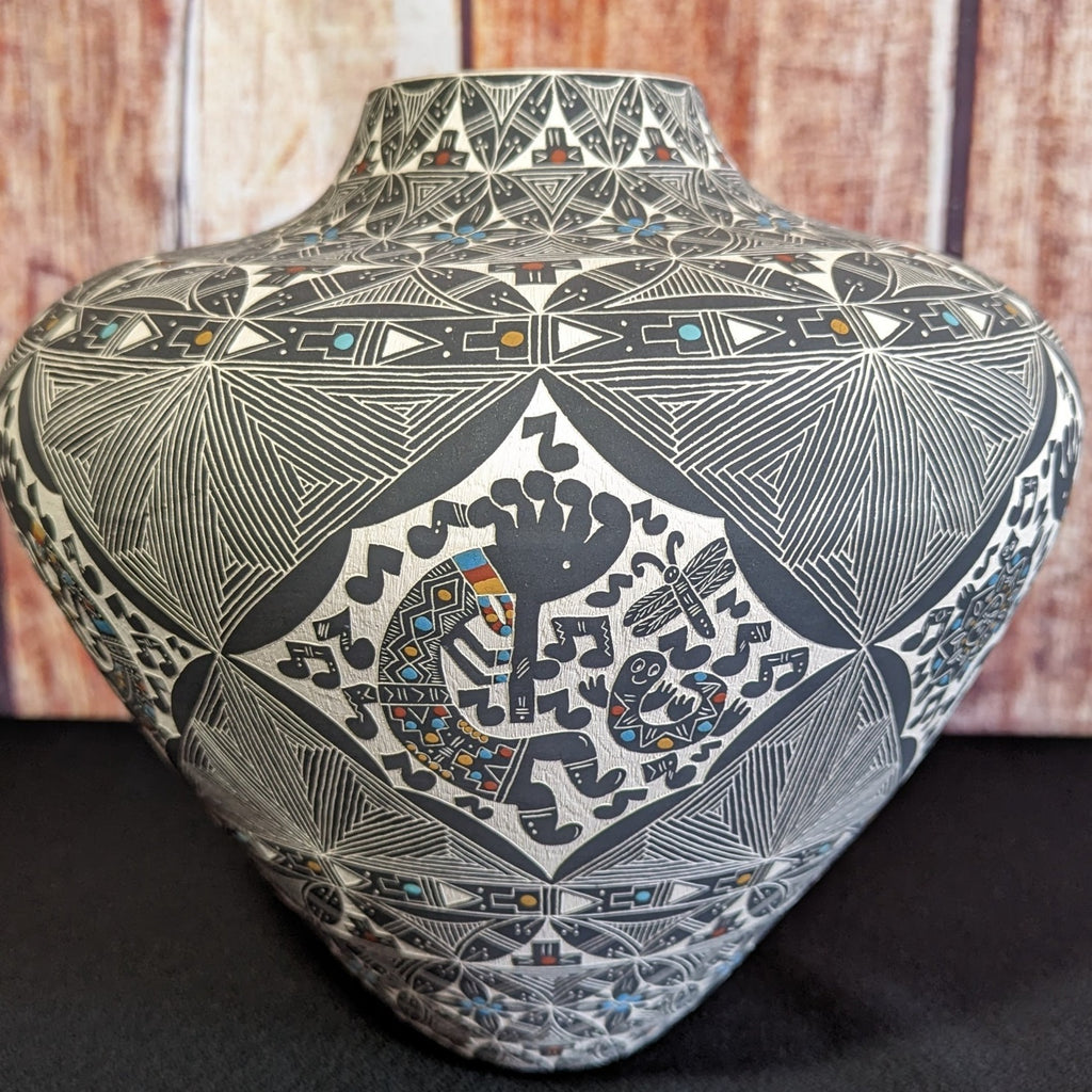 Kokopelli Flute Player Ceramic Vase by Santa Ana Pueblo Artist Marlene Tenorio Side View