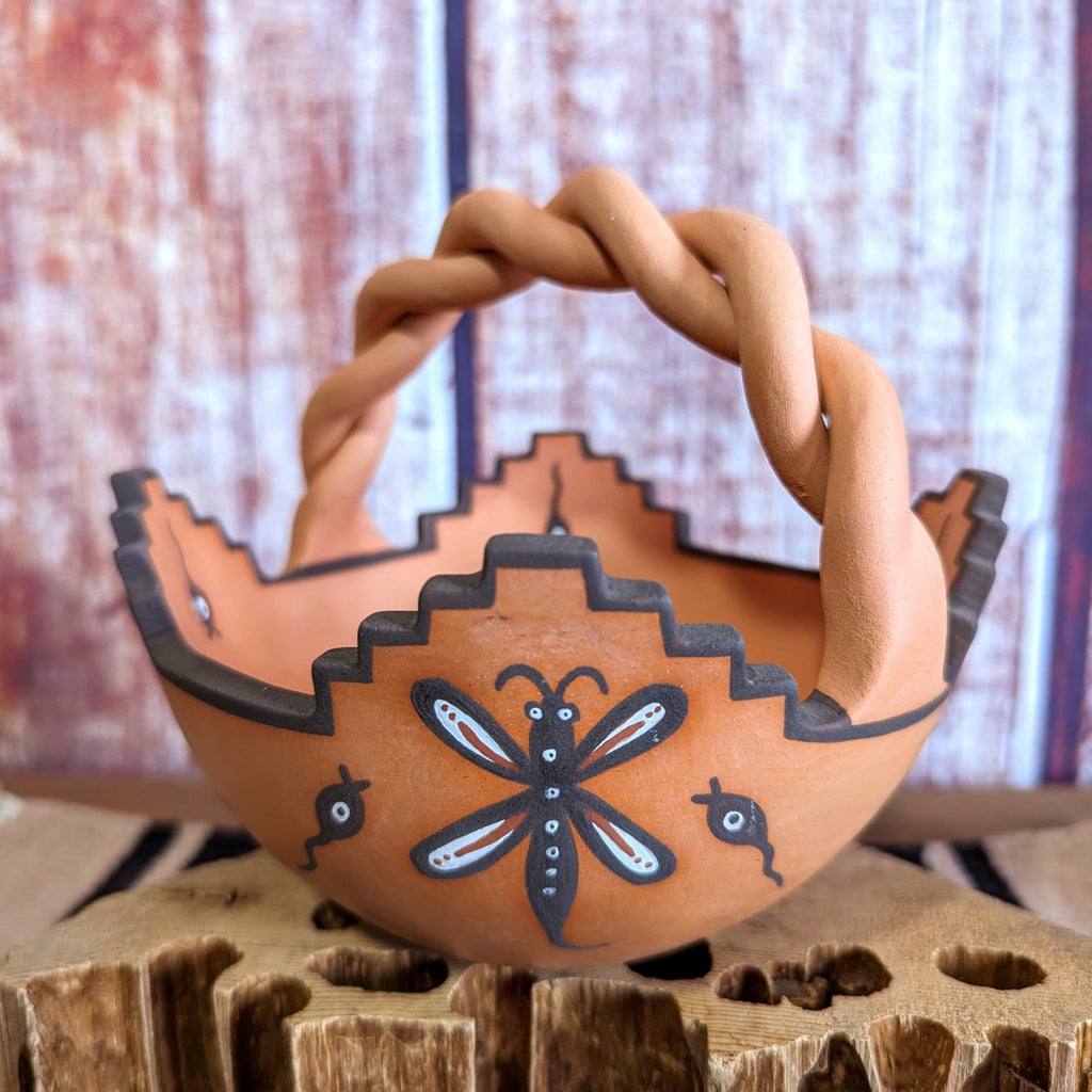 Zuni Pottery Basket w/Dragonflies Front View