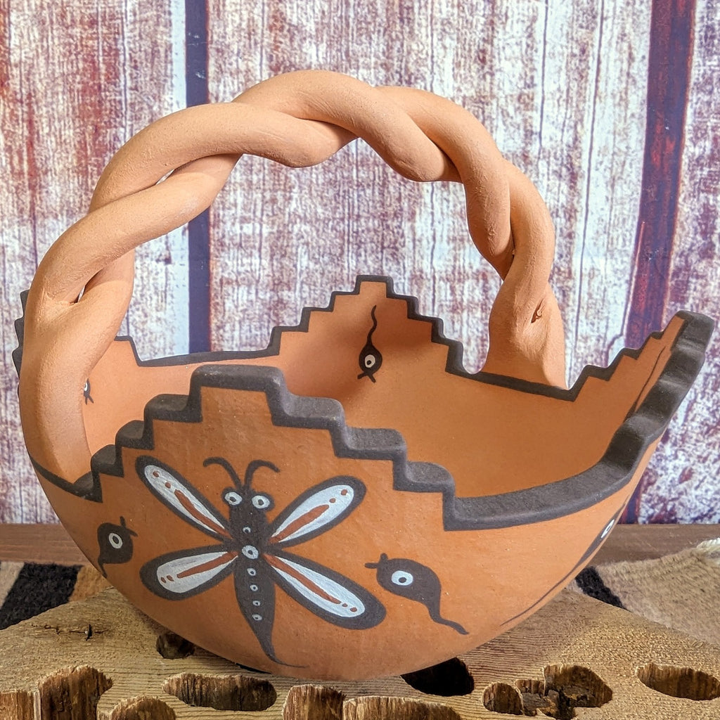 Zuni Pottery Basket w/Dragonflies Side View